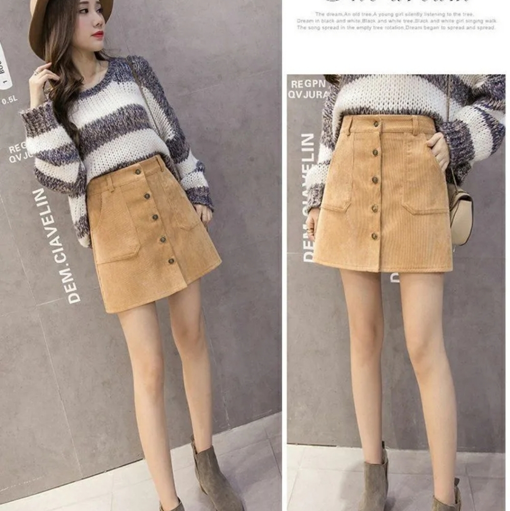 NEW Cordoroy Mini Skirt in Warm Camel